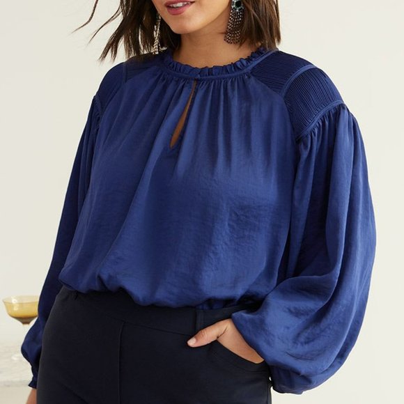 Reitmans Long-Sleeve Loose Satin Blouse XXL Blue - Picture 1 of 3